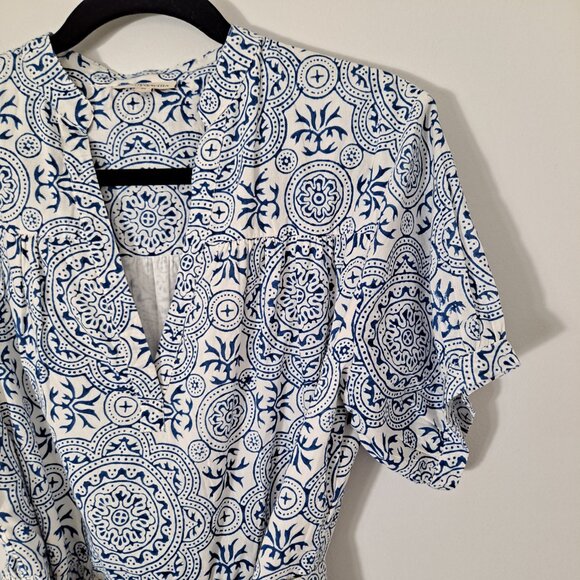 Fitzroy & Willa Blue White Boho Beach Coastal Babydoll Dress - Picture 2 of 9